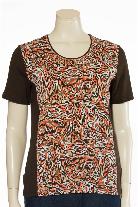 Marinello T-shirt med farverigt mønster i koral og brun